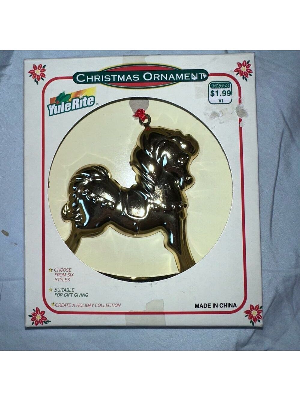 RARE Vintage Yule Rite Metal Gold Tone Rocking Horse Christmas Ornament Rite Aid